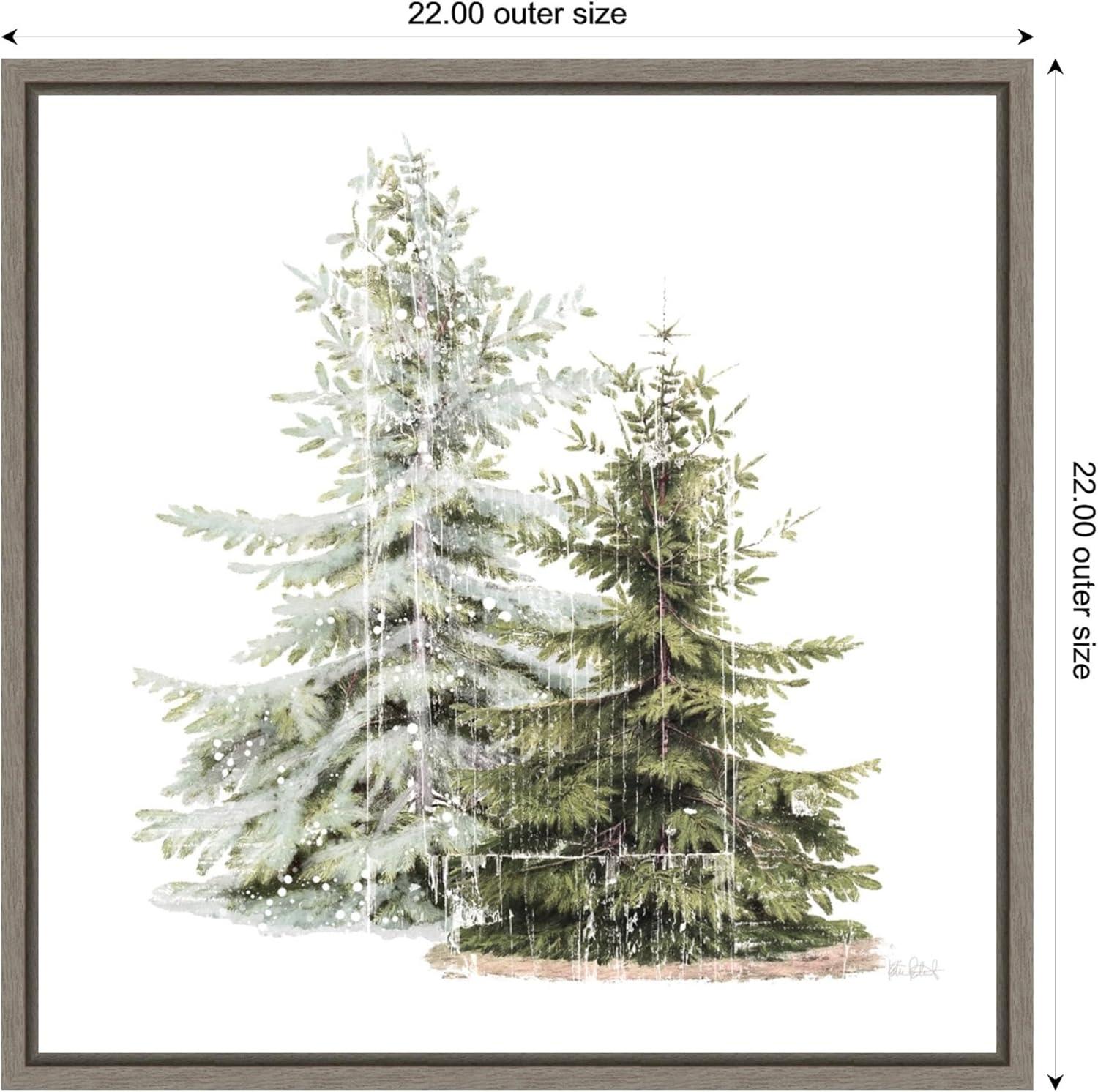 22" x 22" Gray Framed Vintage Holiday Trees Canvas Print