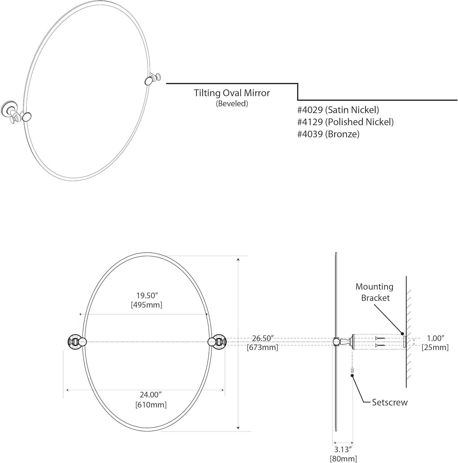 Tavern Wall Mount Frameless Oval Bathroom Vanity Mirror | Pivoting (Tilting) and Beveled Wall Mirror