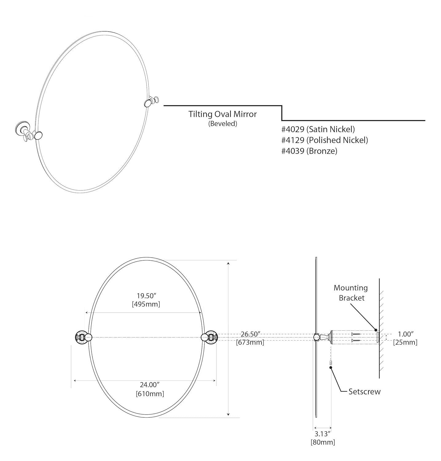 Tavern Wall Mount Frameless Oval Bathroom Vanity Mirror | Pivoting (Tilting) and Beveled Wall Mirror