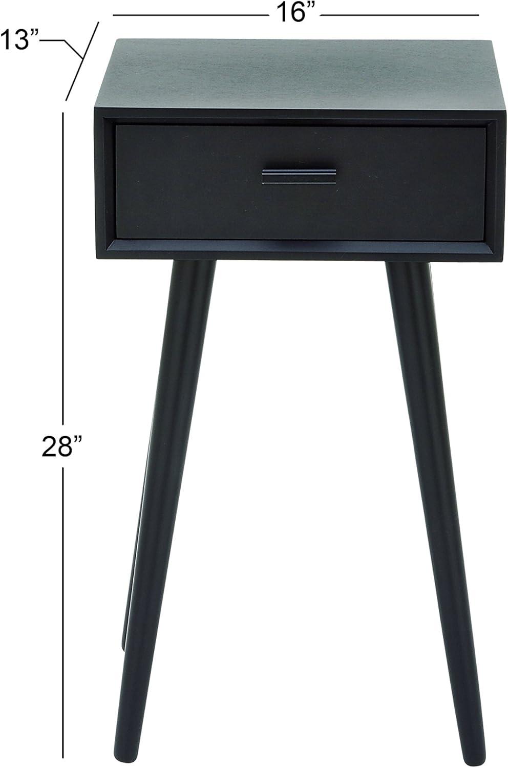 Modern Matte Black 16" Solid Wood Accent Table with Storage