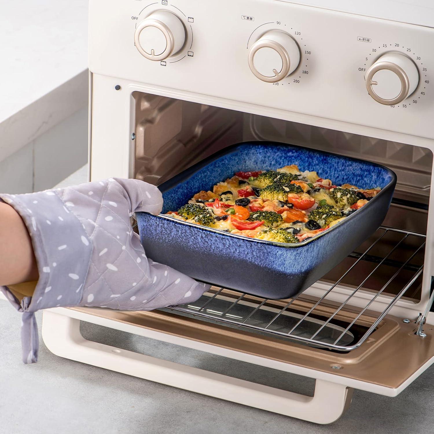 UNICASA Baking Dishes for Oven, Ceramic Casserole Dish Bakeware Set, 9x13 In Lasagna Pans, Blue Baker Dish for Cooking, Dinner - Reactive Glaze Blue
