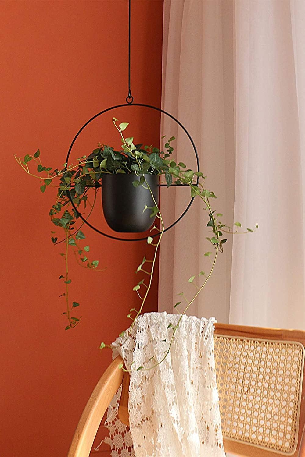 Black Iron Round Hanging Planter for Indoor Outdoor Use