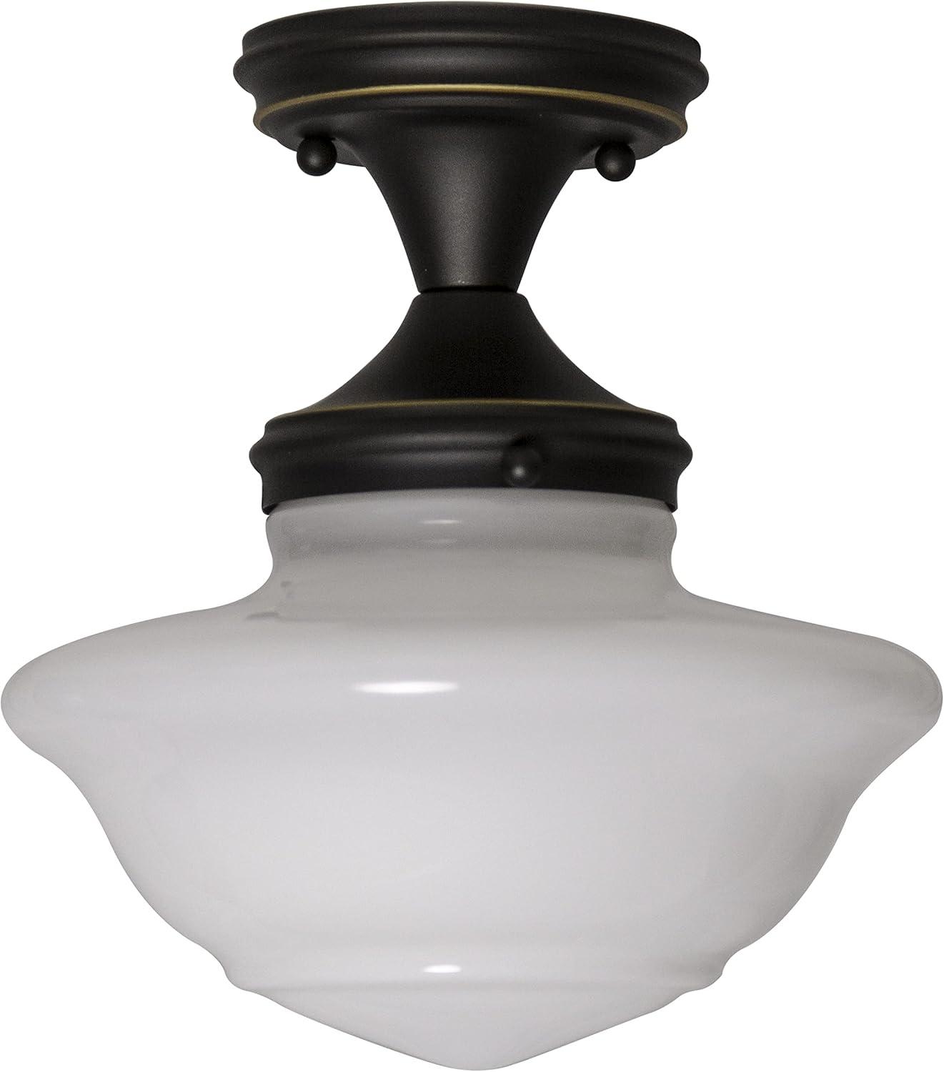 Vintage Globe Schoolhouse Ceiling Light in Oil Rubbed Bronze with White Glass Shade