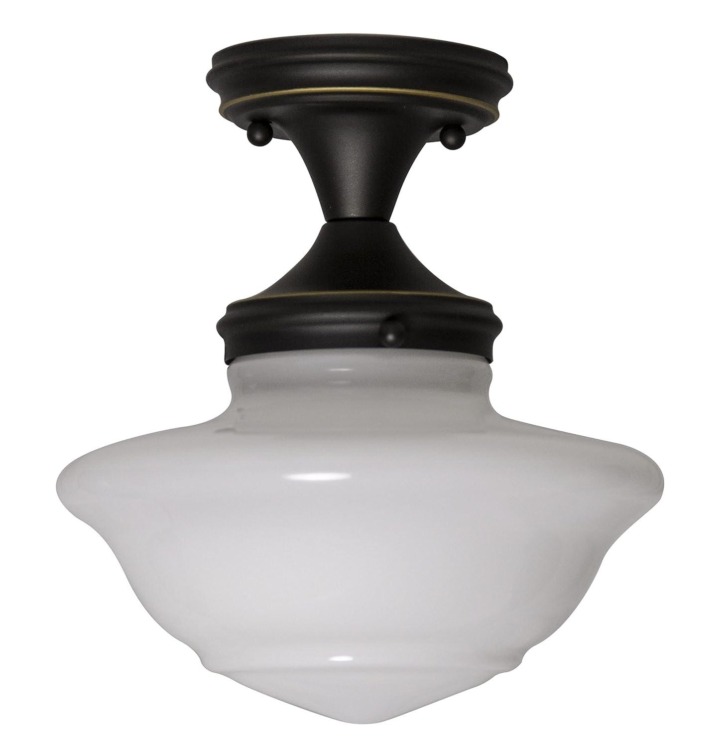 Vintage Globe Schoolhouse Ceiling Light in Oil Rubbed Bronze with White Glass Shade