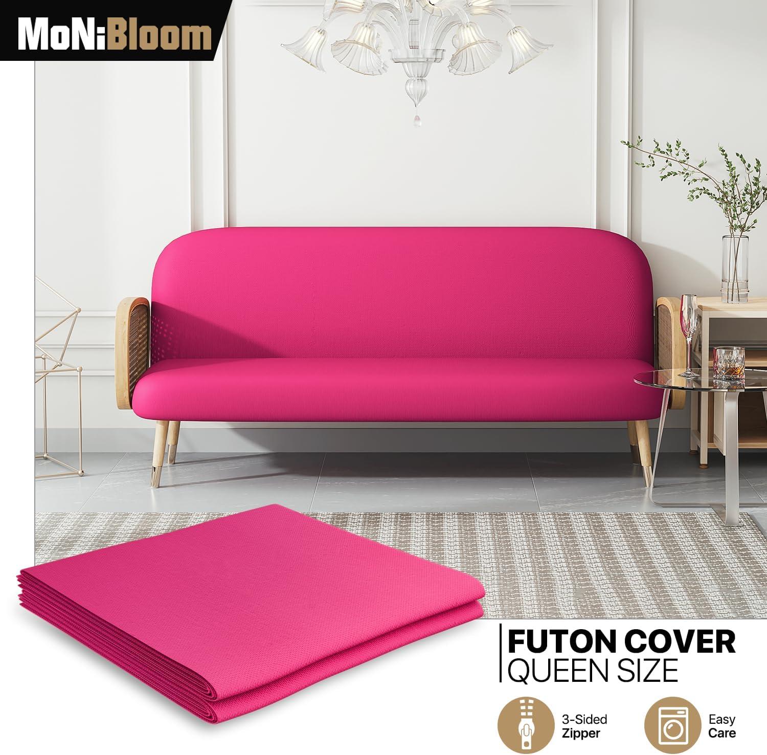 MoNiBloom Solid Futon Cover Slipcover Fit 6"- 8" Futon Mattresses Hot Pink, Queen Size 60x80 Inch