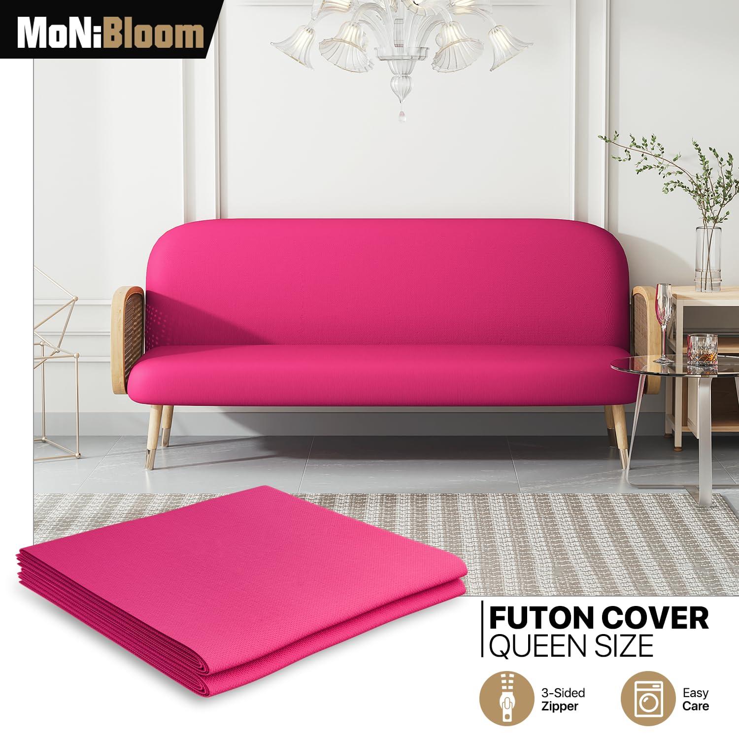 MoNiBloom Solid Futon Cover Slipcover Fit 6"- 8" Futon Mattresses Hot Pink, Queen Size 60x80 Inch
