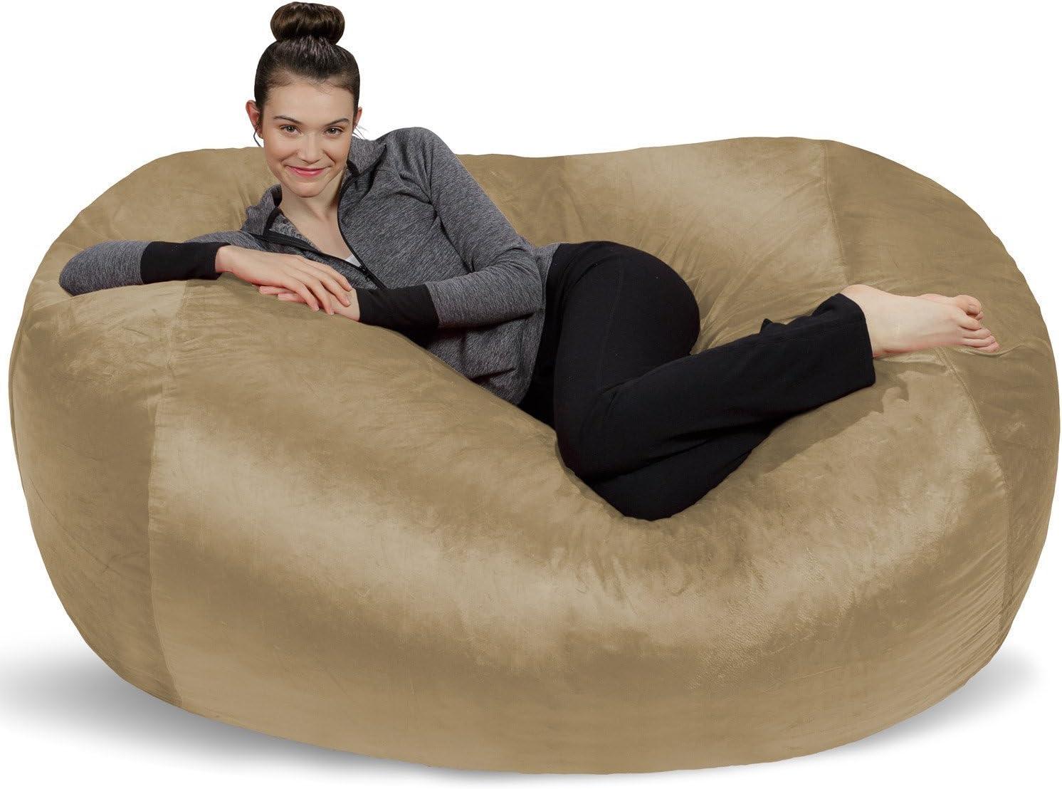 Sofa Sack Bean Bag Lounger - Plush Bean Bag Sofas with Super Soft Microsuede Cover - XL Memory Foam Stuffed Lounger Chairs for Kids, Adults, Couples - Jumbo Bean Bag Chair Furniture 6 Feet - Camel