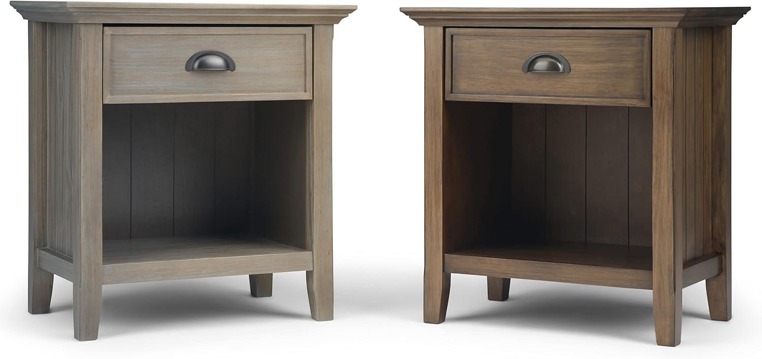 Distressed Grey Solid Pine 1-Drawer Bedside Table with Open Storage