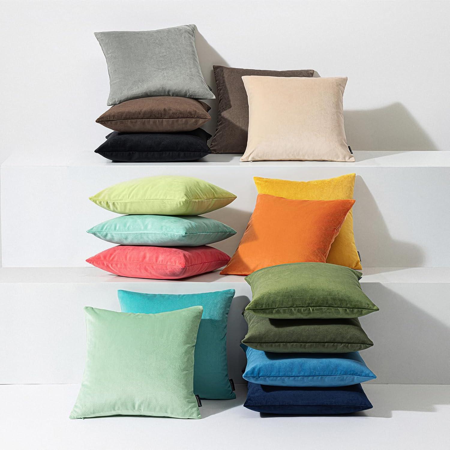 Toptie Set of 2 Velvet Pillow Covers 18" x 18", Throw Cushion Case for Sofa Bedroom (Beige)