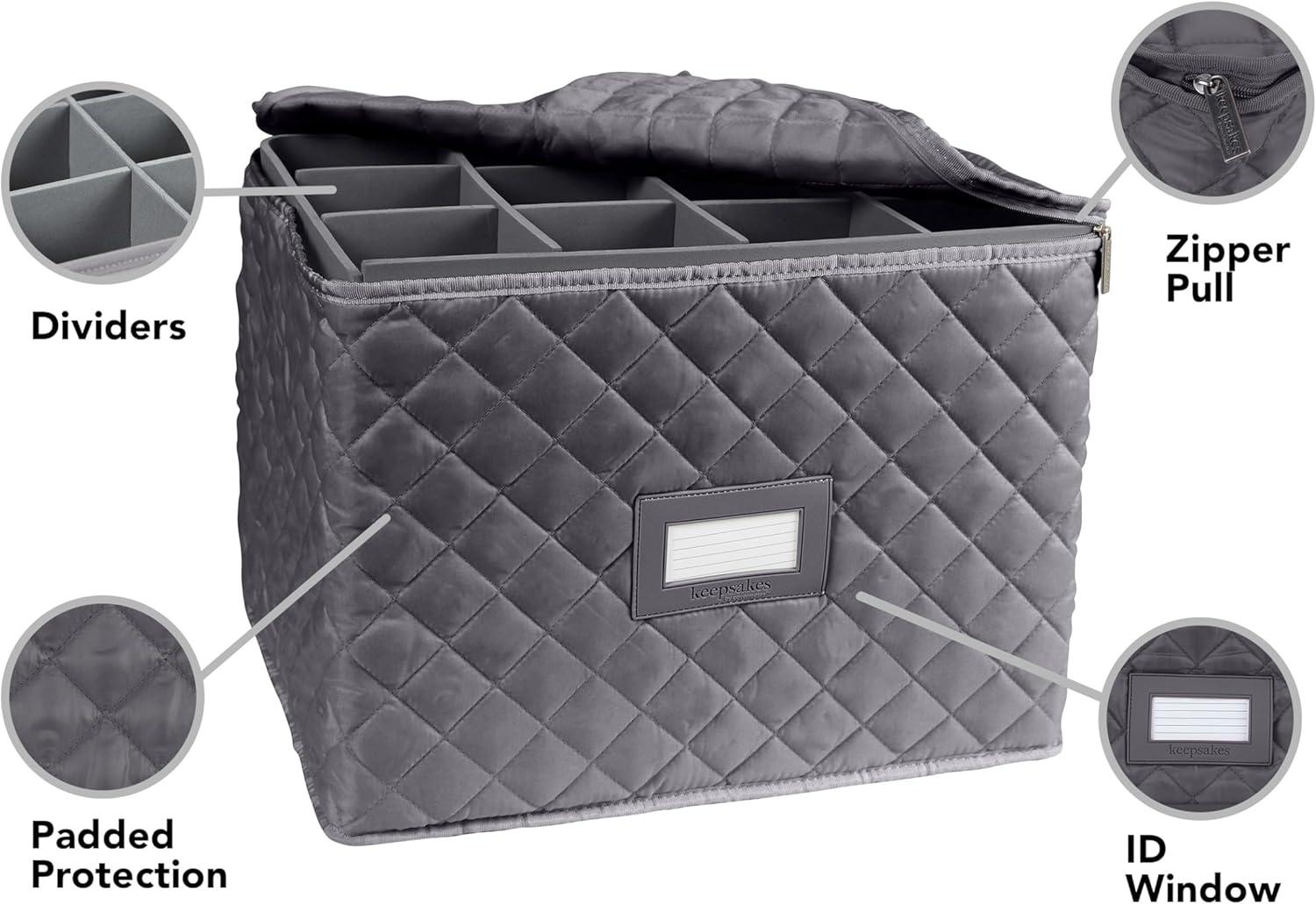 Covermates Keepsakes - Adjustable Glassware Storage - Padded Protection - ID Window - Stain Resistant - Machine Washable - China Storage, Slate