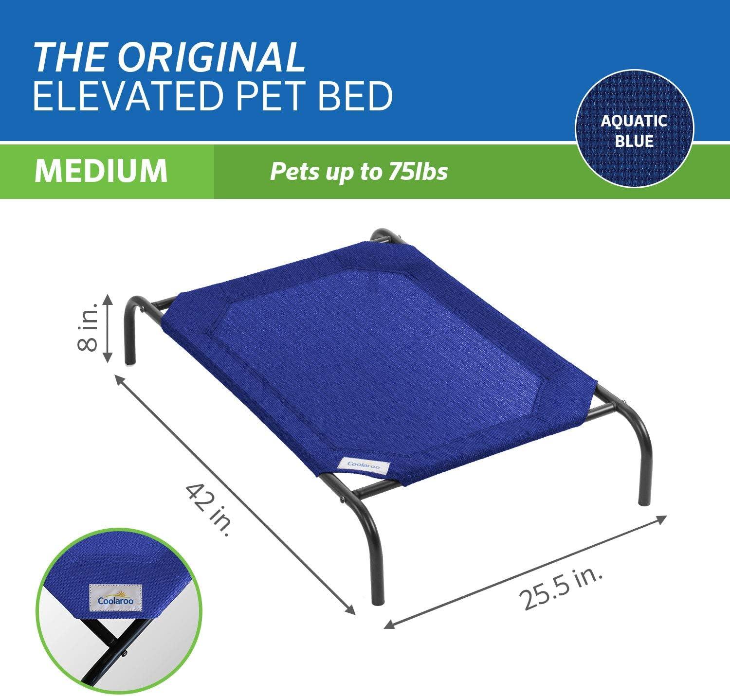 The Original Coolaroo Elevated Pet Dog Bed for Indoors & Outdoors, Medium, Aquatic Blue