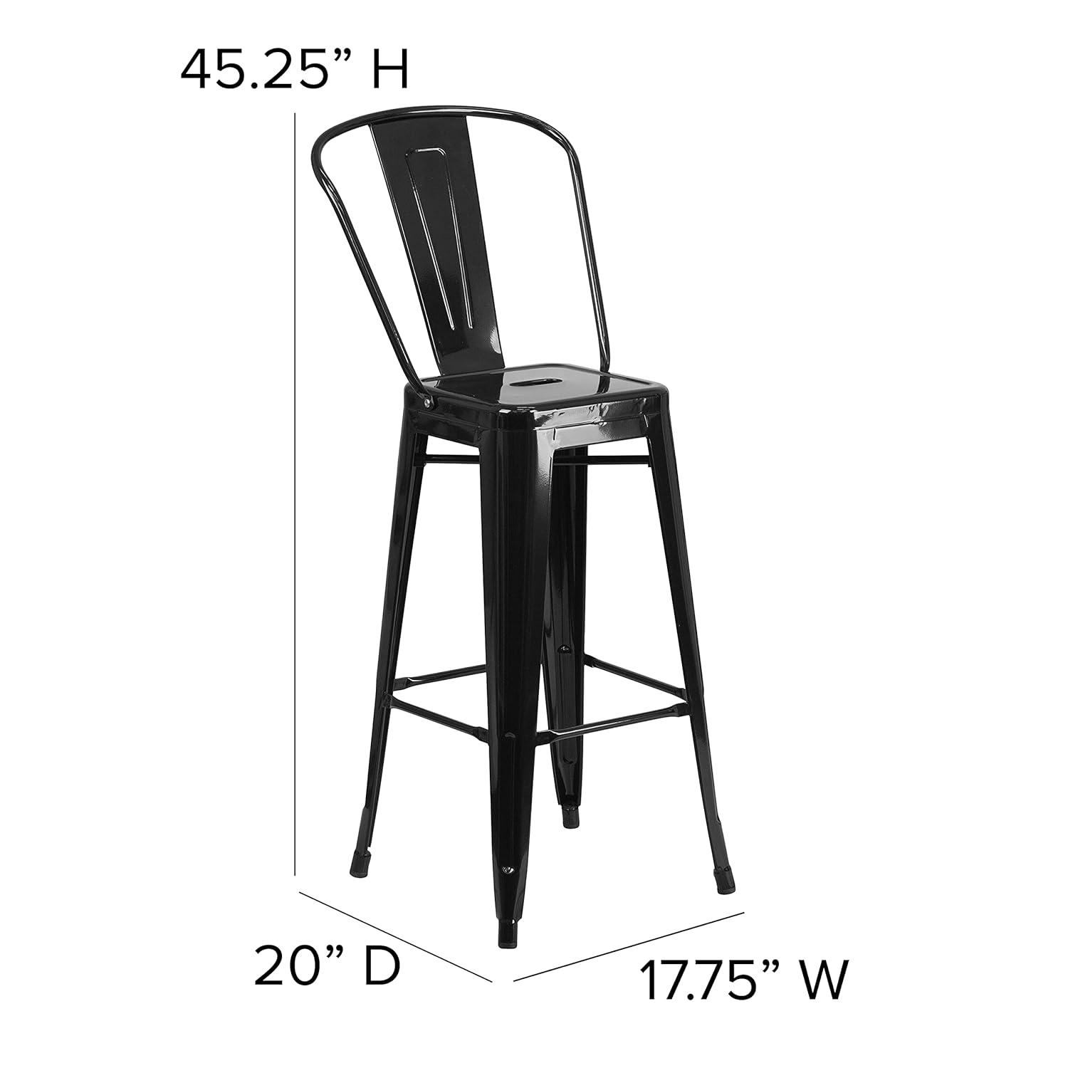 Merrick Lane White 30" High Metal Bar Height Stool with Removable Back for Indoor-Outdoor Use