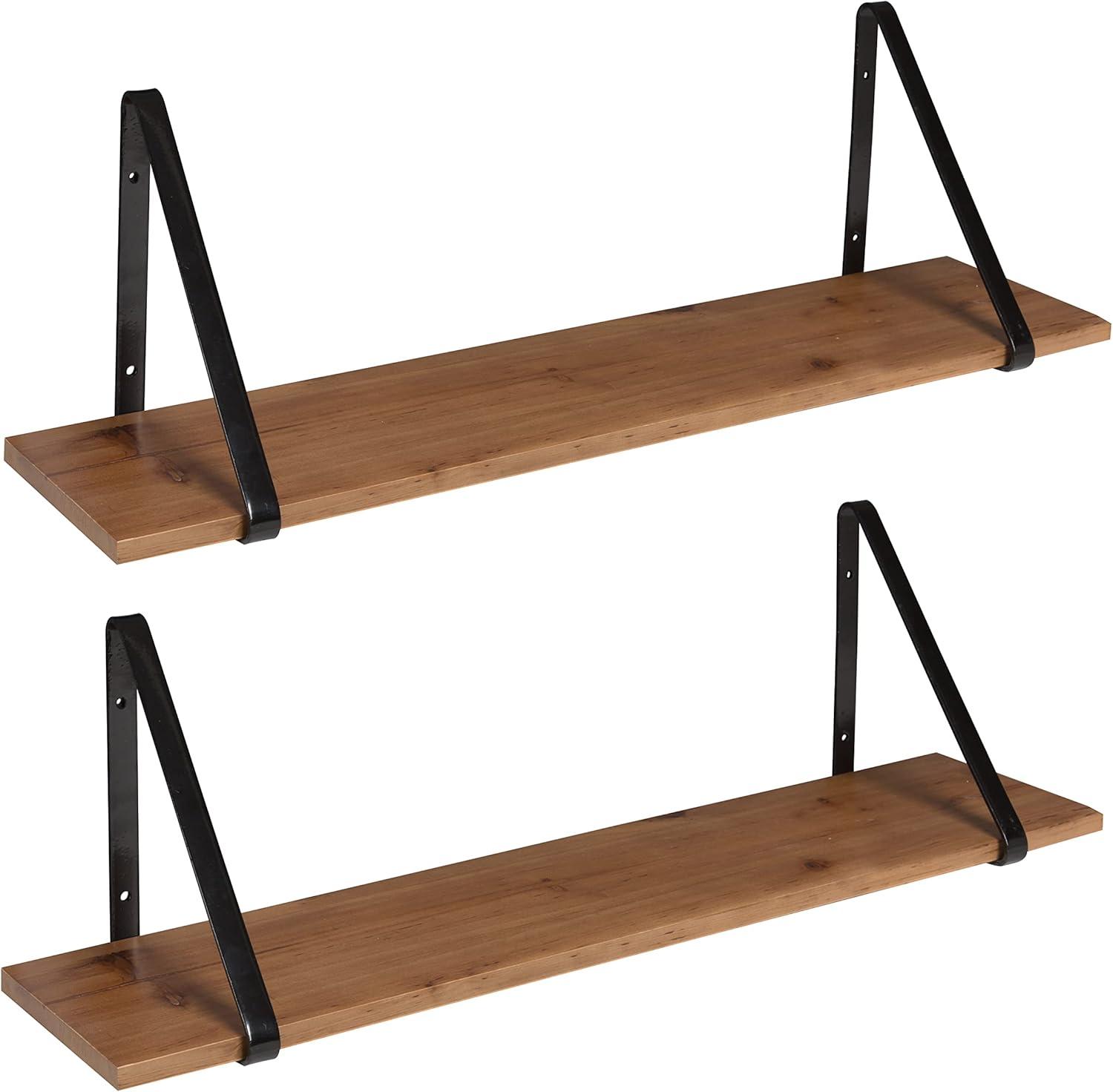 Kate & Laurel All Things Decor 27" x 8.3" 2pc Solomon Wooden Shelf Set Brown/Black: Metal Frame, No Assembly Required