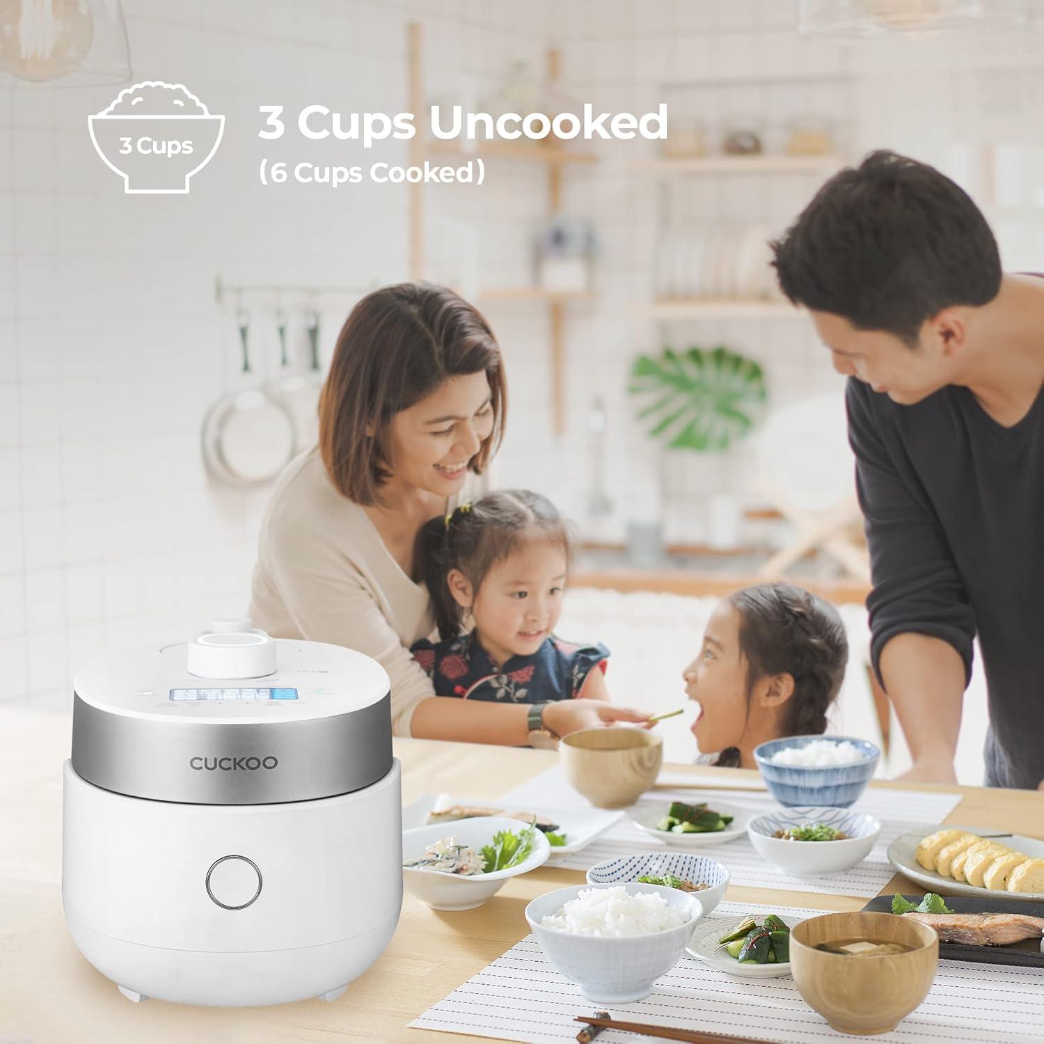 Cuckoo Electronics CUCKOO CRP-MHTR0309F 3-Cup (Uncooked) / 6-Cup (Cooked) Induction Heating Twin Pressure Rice Cooker & Warmer with Nonstick Inner Pot, 15 Menu Modes, 3 Voice Guide, Auto Clean (White)