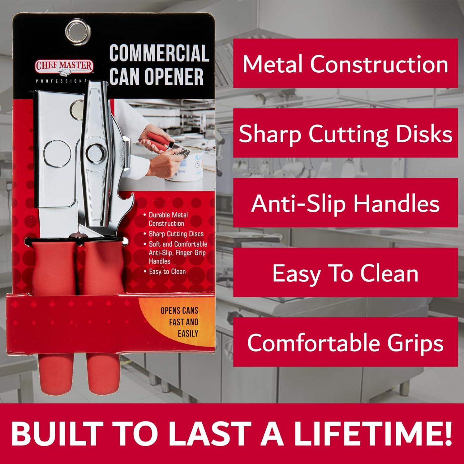 Commercial Stainless Steel Can Opener with Red Handle