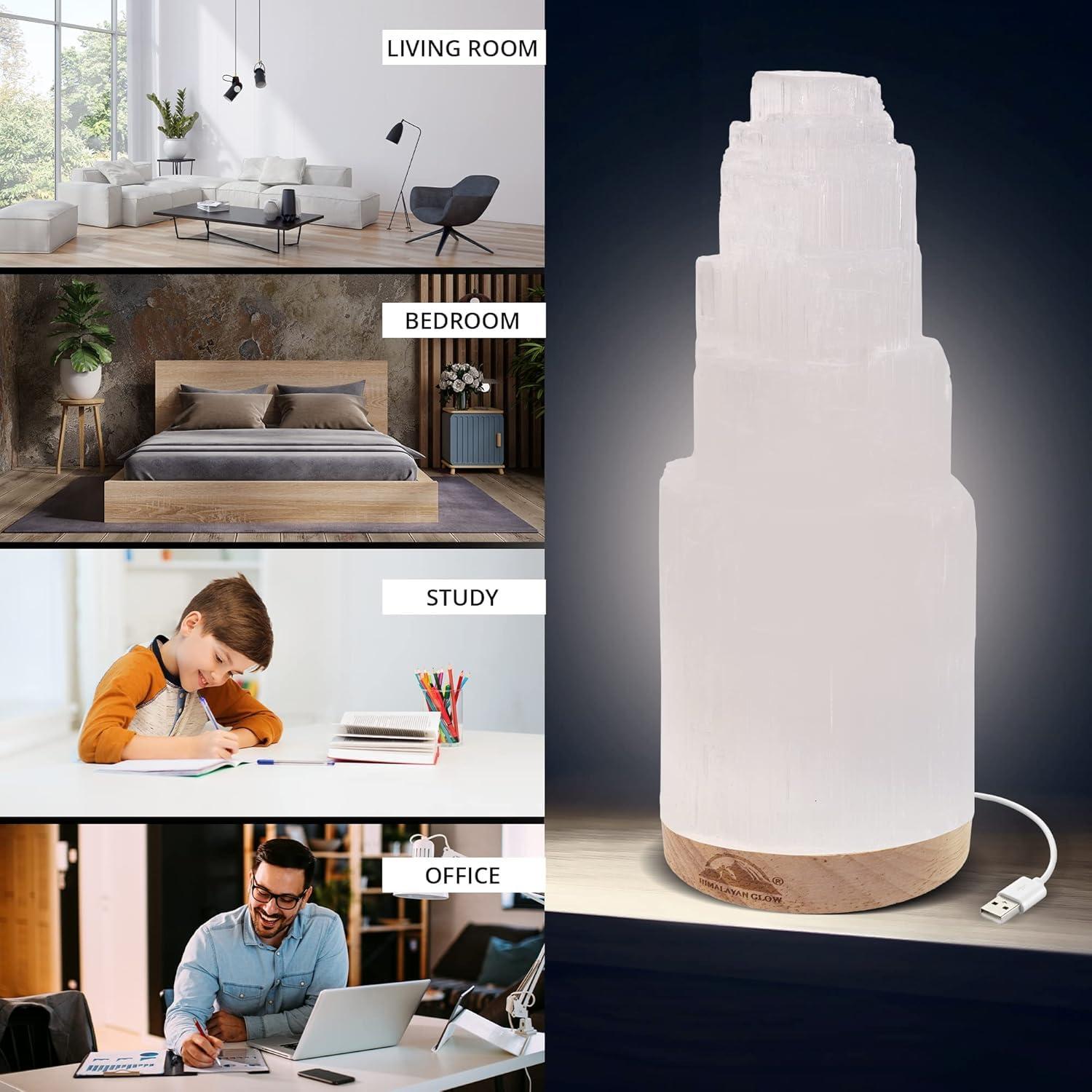 Himalayan Glow Selenite Crystal Lamp, White, Decor your Office and Room Table