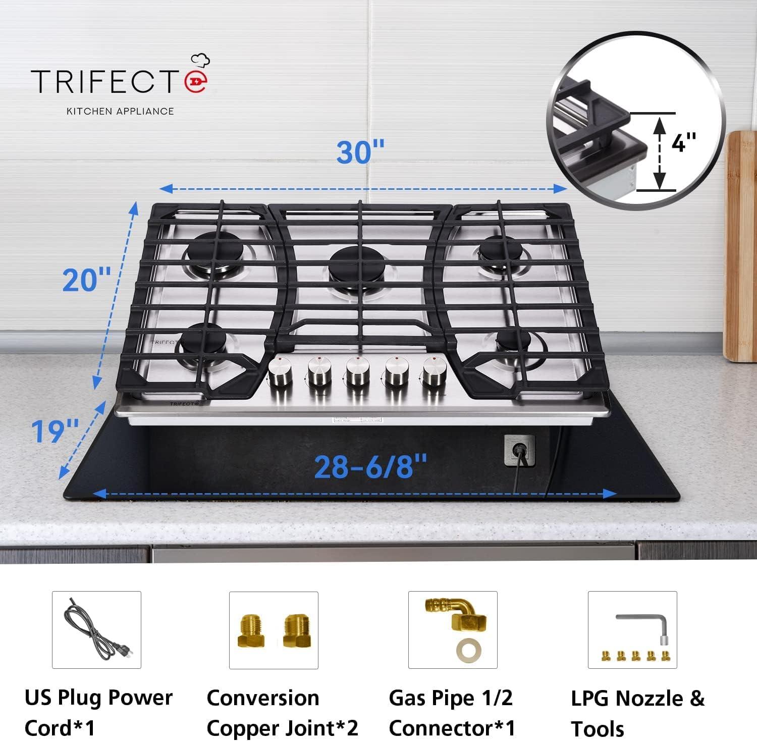 30-Inch Stainless Steel Gas Cooktop with 5 Burners