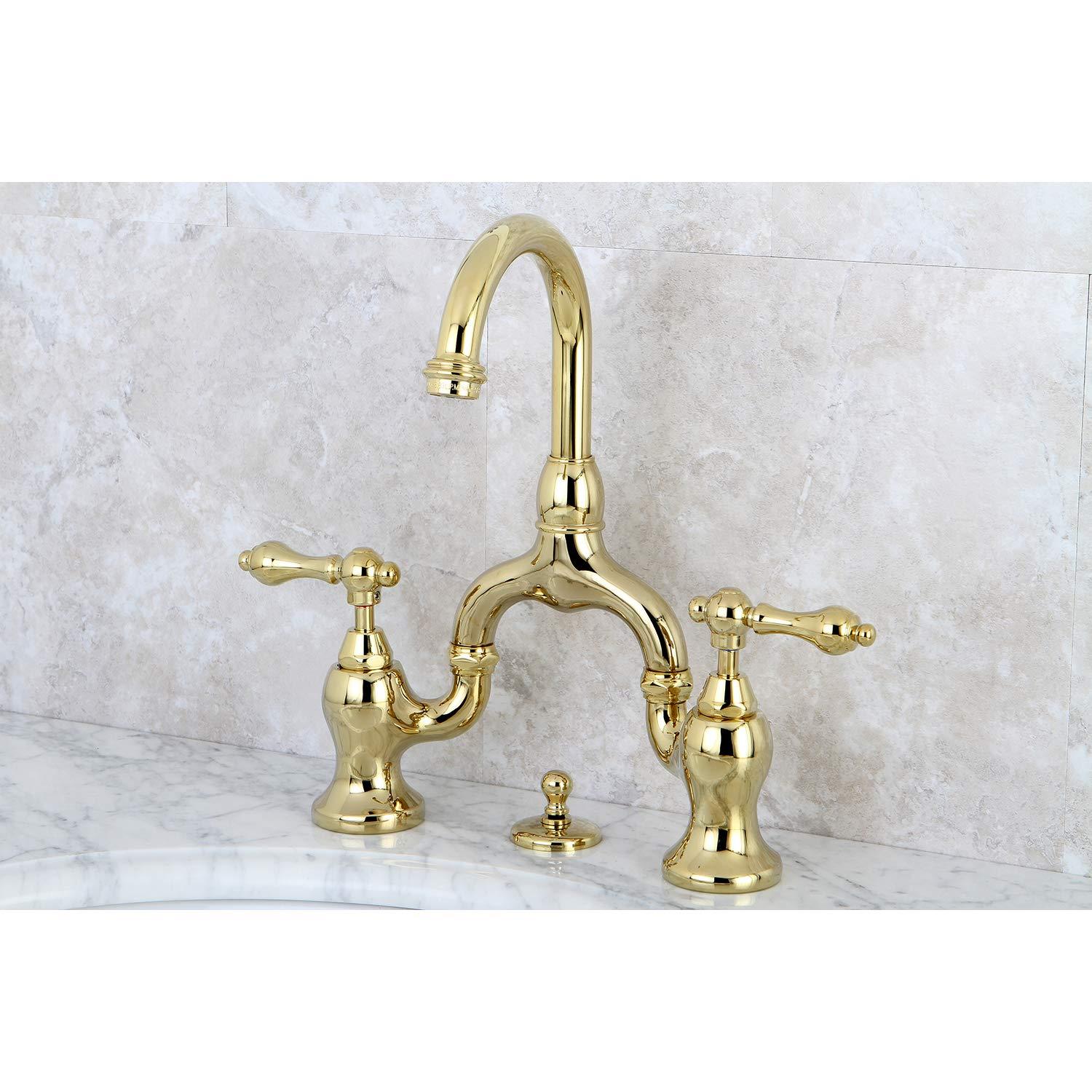 Kingston Brass English Country Two-Handle 3-Hole Deck Mount Bridge Bathroom Faucet with Brass Pop-Up