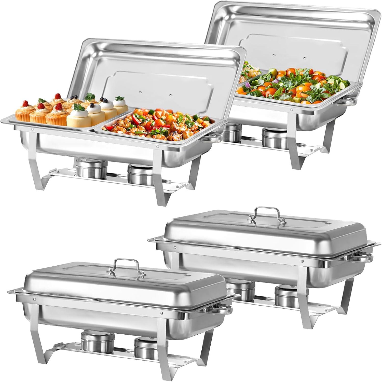 The Party Aisle™ Chafing Dishes For Buffet 4 Pack, 8 Qt Stainless Steel Chafers And Buffet Warmers Sets With Lid, Rectangle Serving Food Warmer Catering Supplies Buffet Display For Parties
