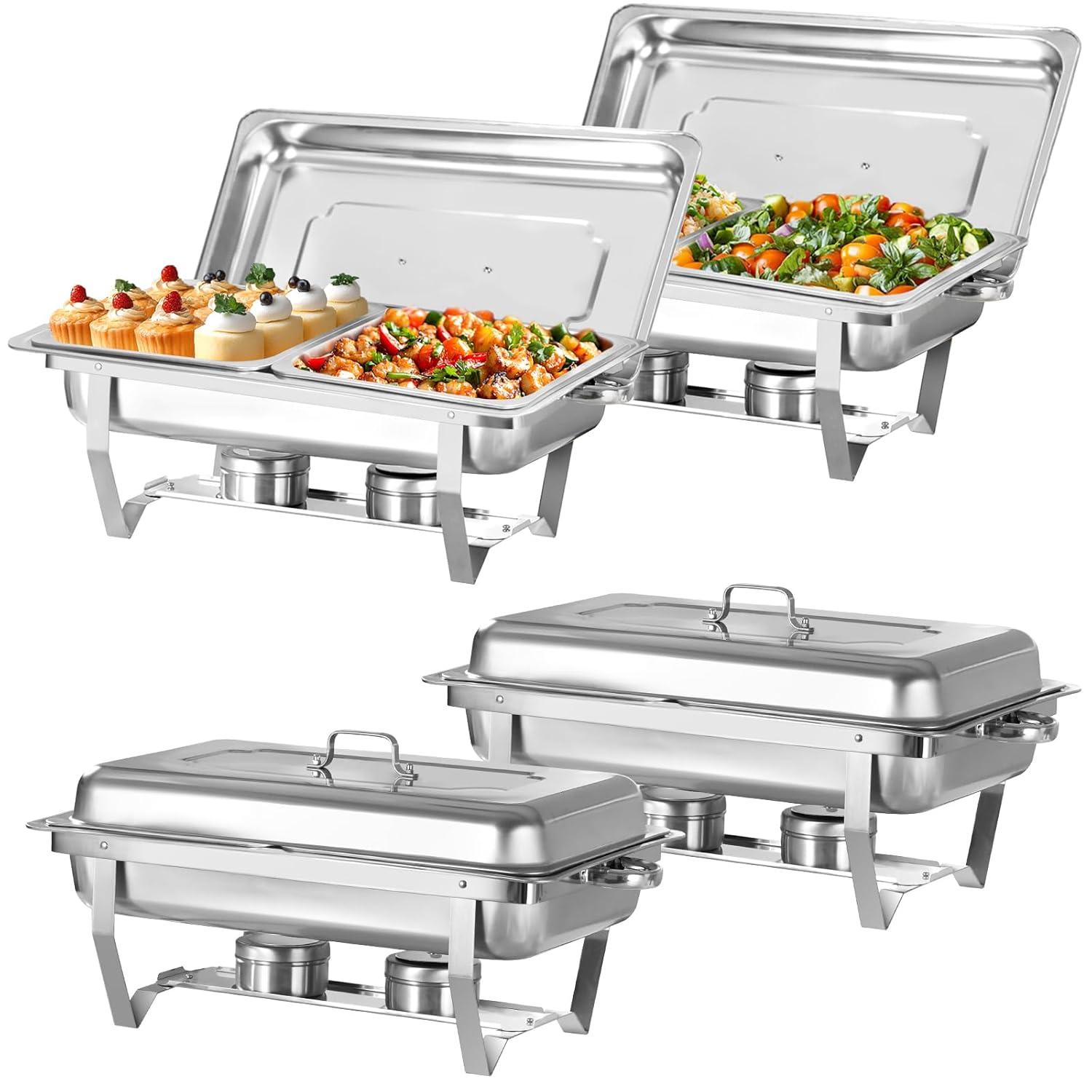 The Party Aisle™ Chafing Dishes For Buffet 4 Pack, 8 Qt Stainless Steel Chafers And Buffet Warmers Sets With Lid, Rectangle Serving Food Warmer Catering Supplies Buffet Display For Parties