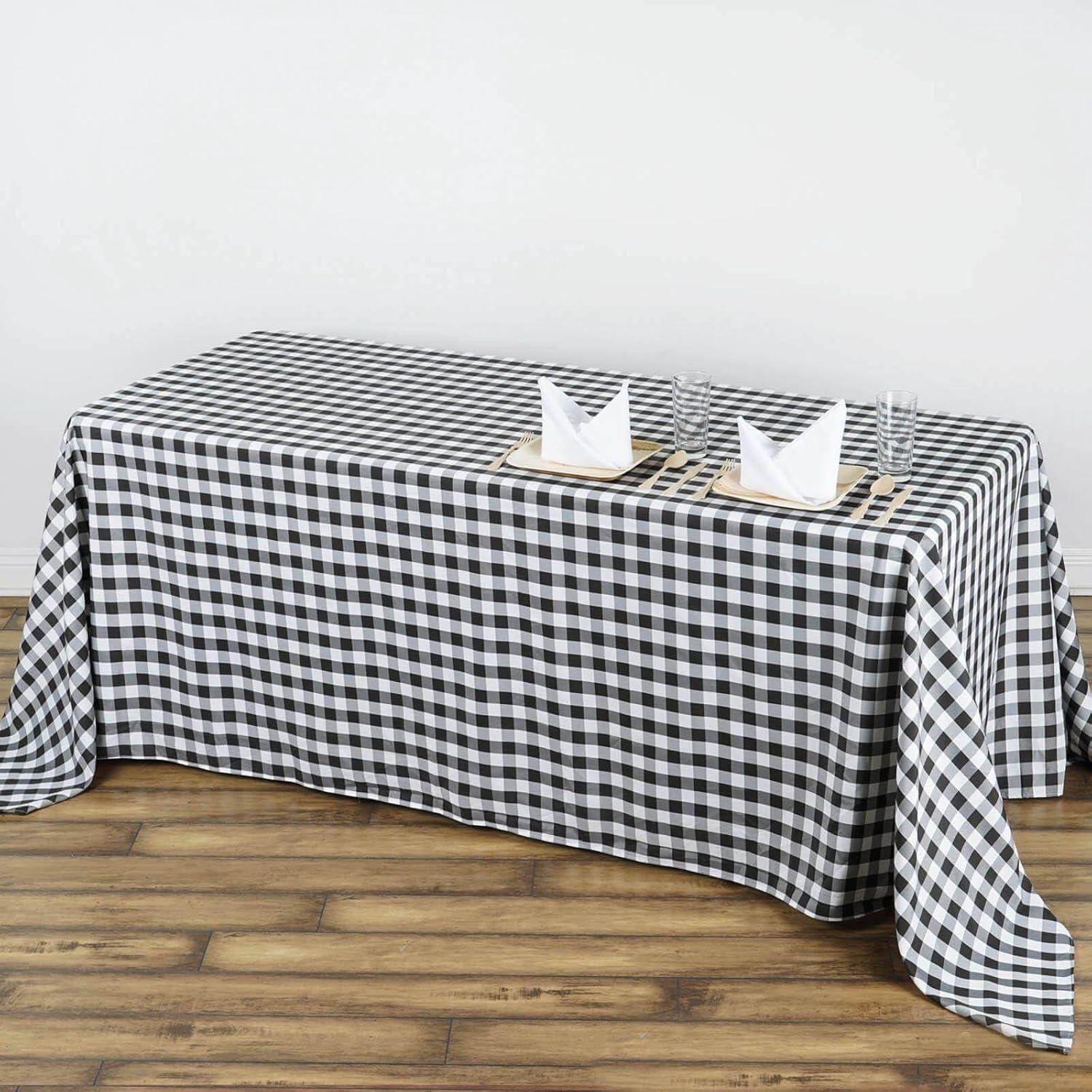 Efavormart Perfect Picnic Inspired Black/White Checkered 90x132" Polyester Tablecloths For Party Event Decor