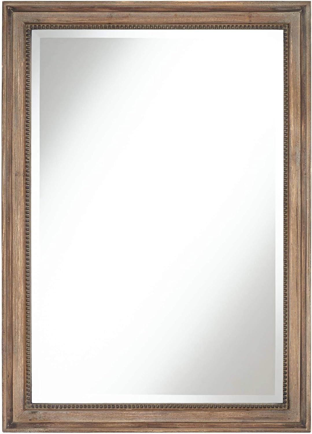 Rustic Farmhouse Beveled Rectangular Wood Wall Mirror