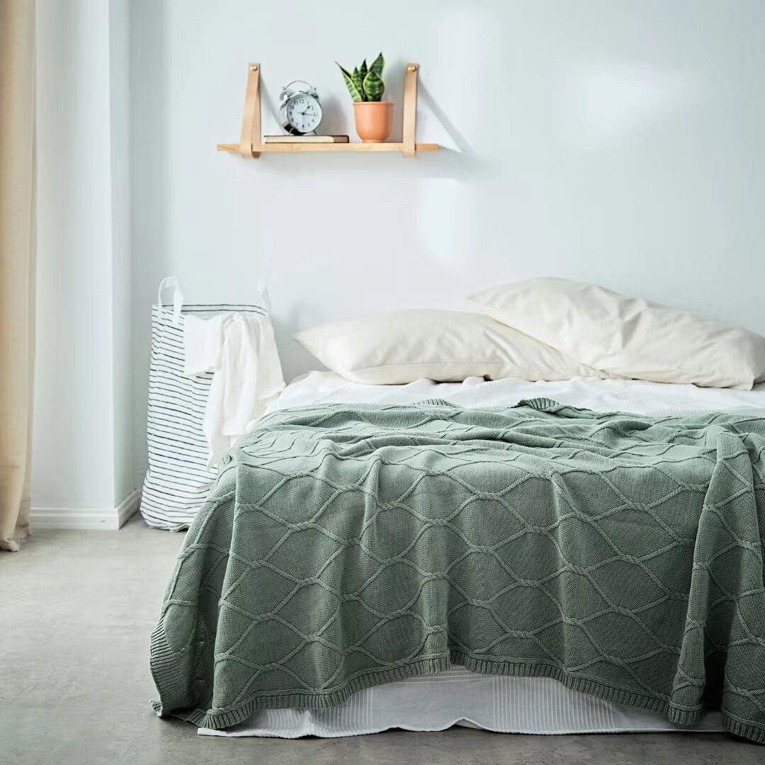 Sage Green Cotton Cable Knit Weighted Throw Blanket