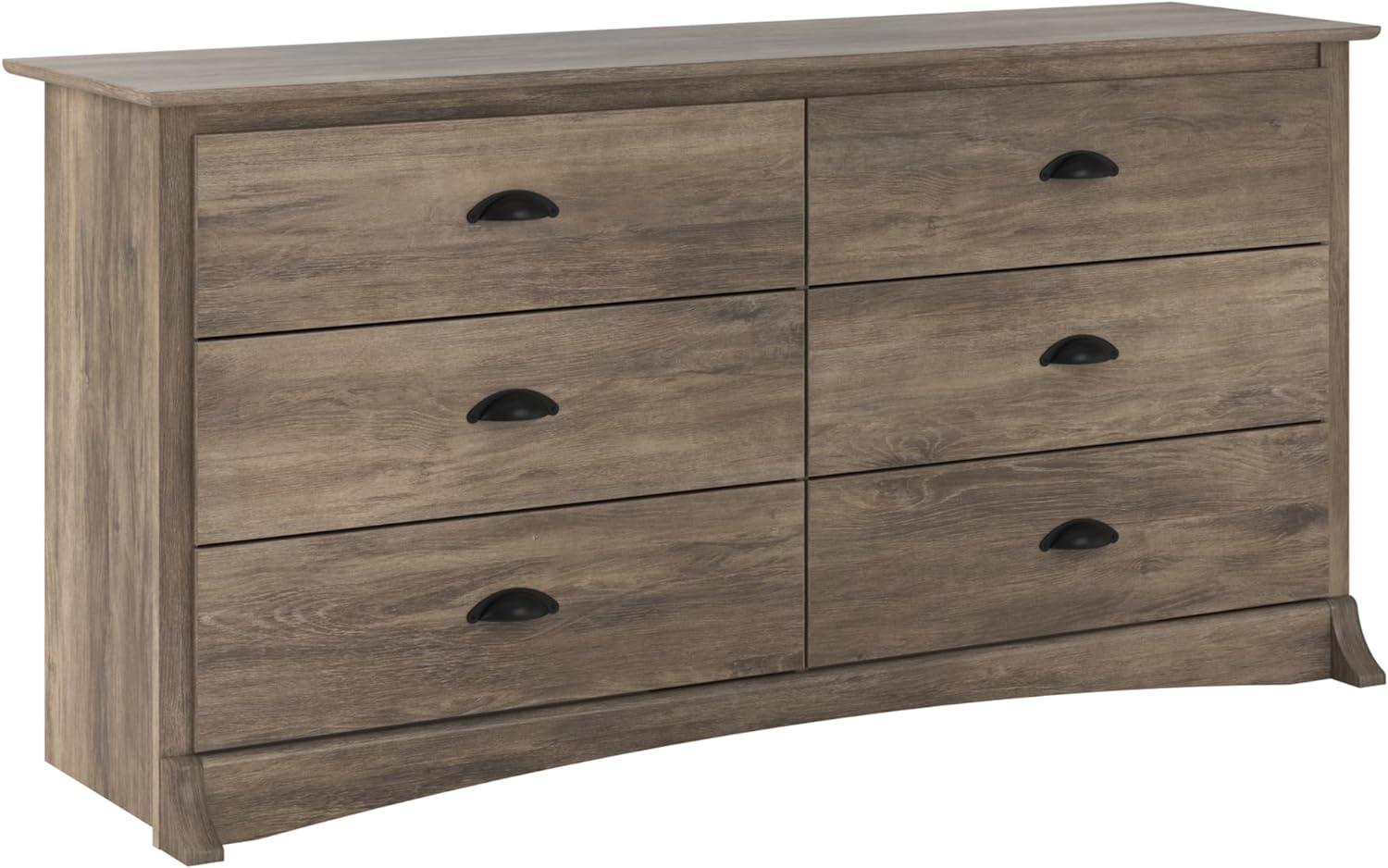 Drifted Gray Coastal Double Dresser with Six Drawers