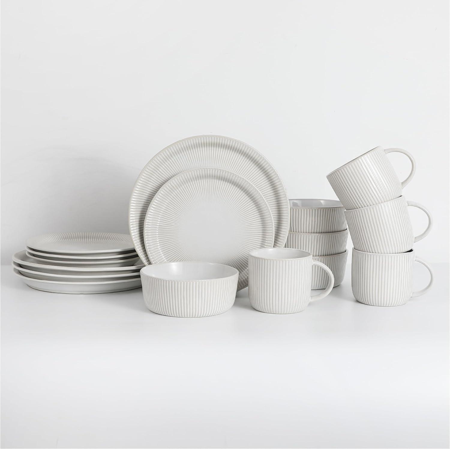 TABLE 12 16-Piece Dinnerware Set, Parchment Embossed Dish Set for 4