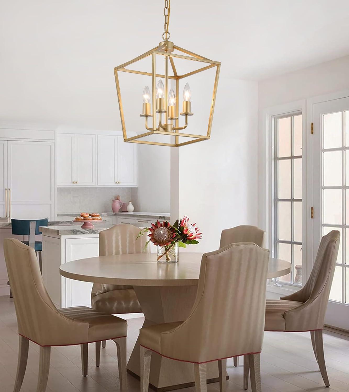 Valentin Gold 4-Light Metal Lantern Chandelier