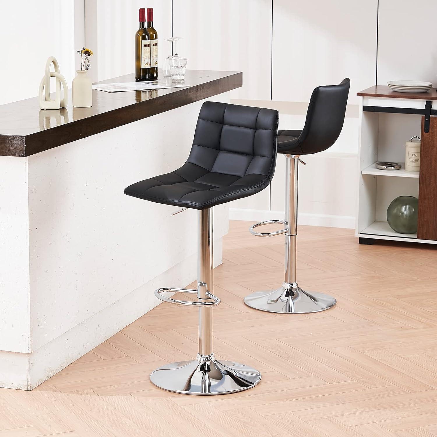 HomGarden 2 Pack Swivel Bar Stools Modern PU Leather, Adjustable Barstool W/ Mid-Back, Footrest