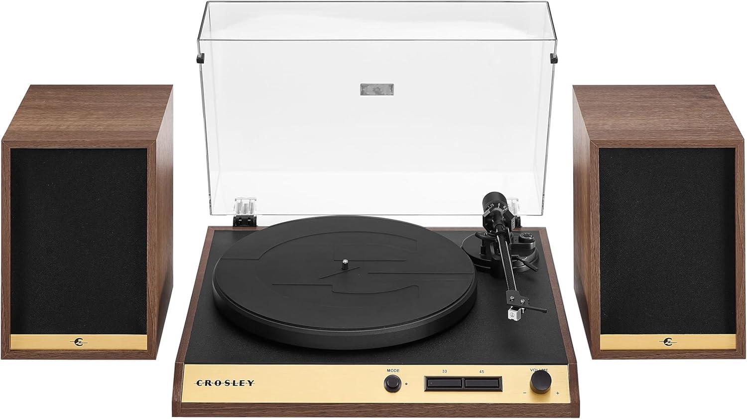 Crosley C72 Bluetooth Vinyl Record Player 120W Speakers, 2-Speed Belt-Drive Turntable, Anti-skate