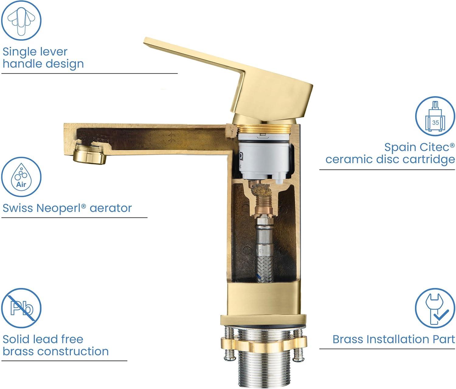 Kibi USA Single-handle Bathroom Vanity Sink Faucet w/ Water Hose Brushed Gold Brushed