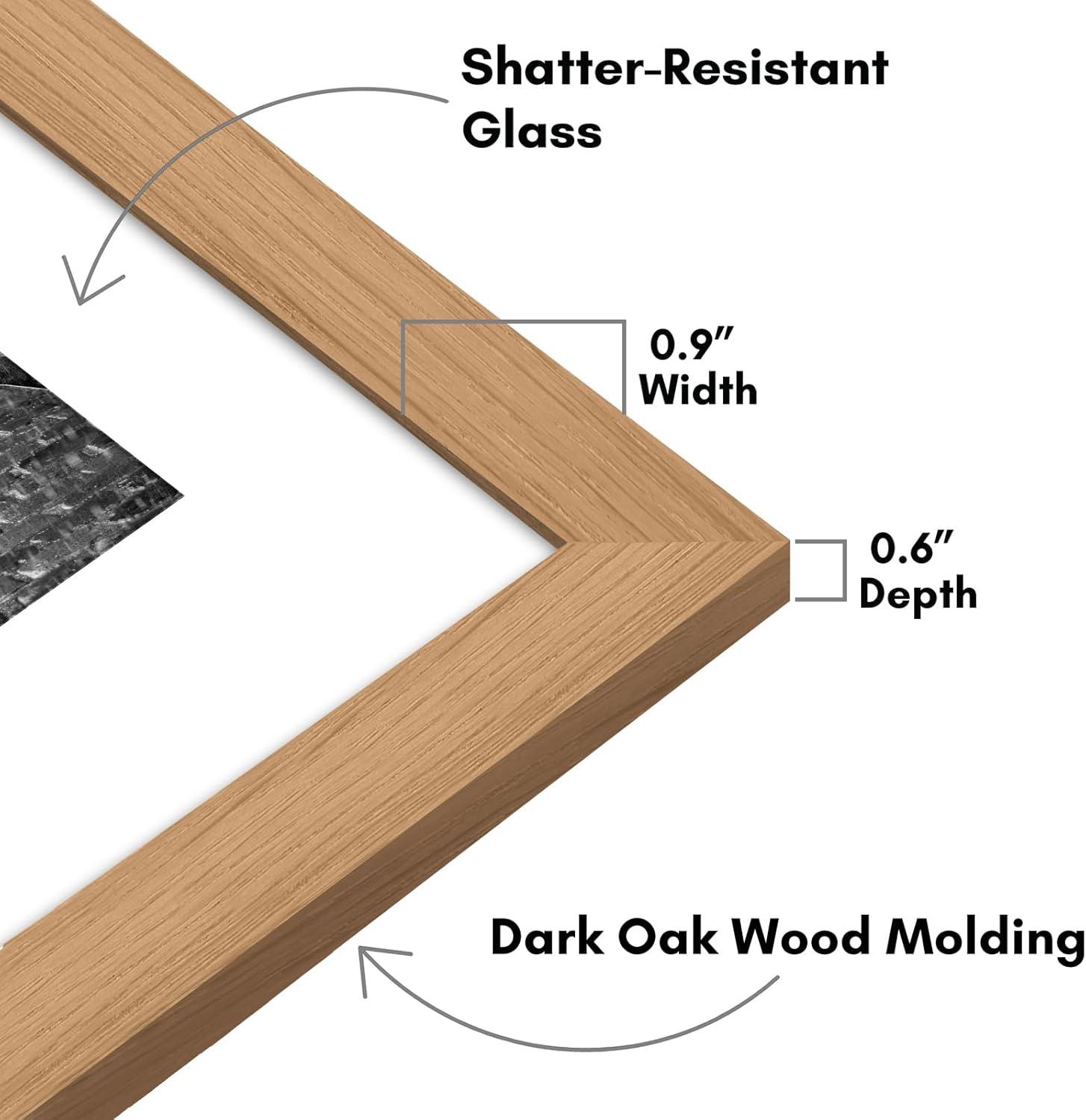 Americanflat 9x12 Picture Frame in Oak - Displays 6x8 With Mat and 9x12 Without Mat - Composite Wood with Shatter Resistant Glass