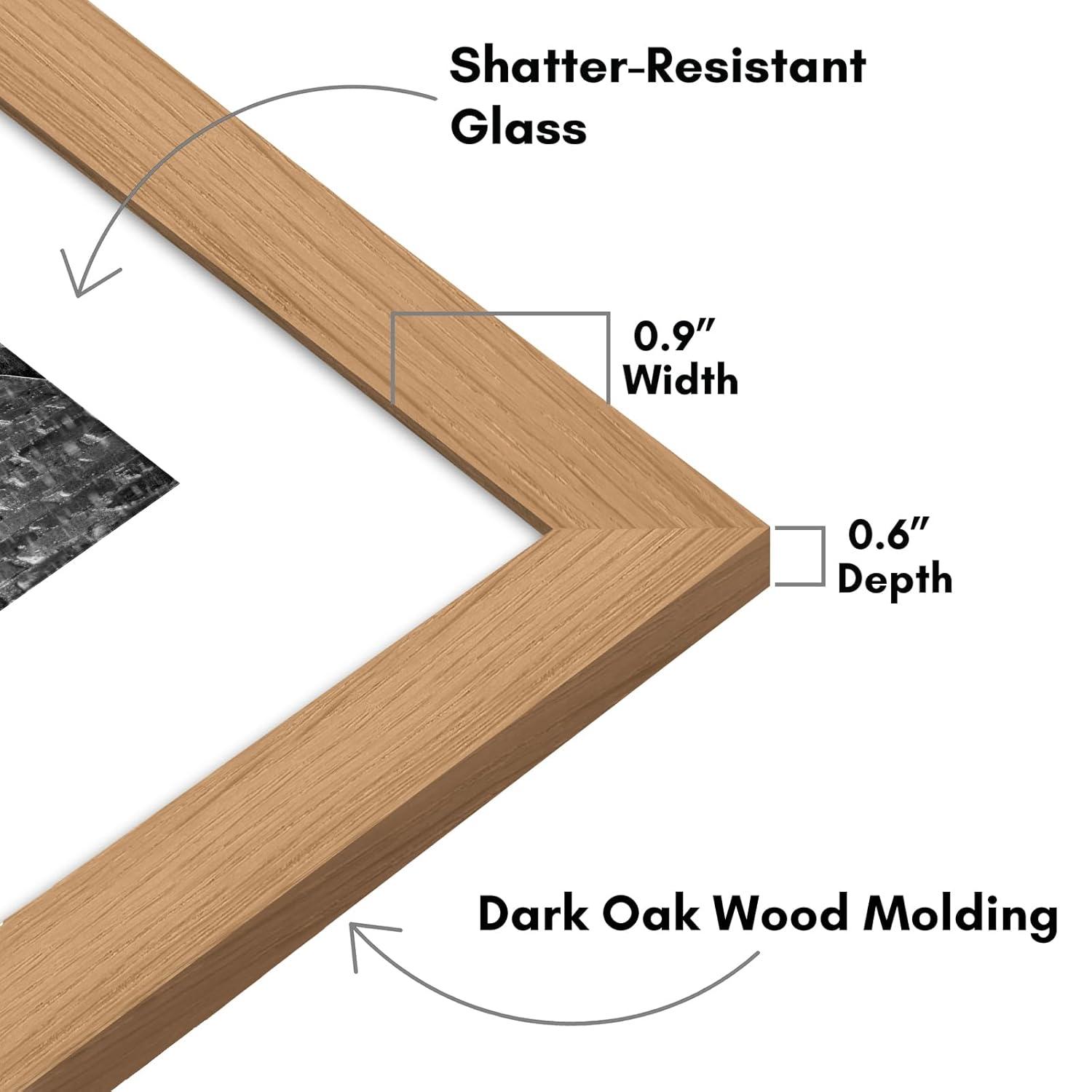Americanflat 9x12 Picture Frame in Oak - Displays 6x8 With Mat and 9x12 Without Mat - Composite Wood with Shatter Resistant Glass