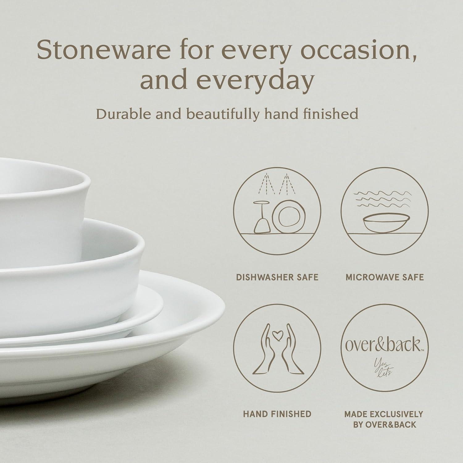 over&back Rimmed 16-Piece Semi Hand-Finished Stoneware Dinnerware Set, Service for 4