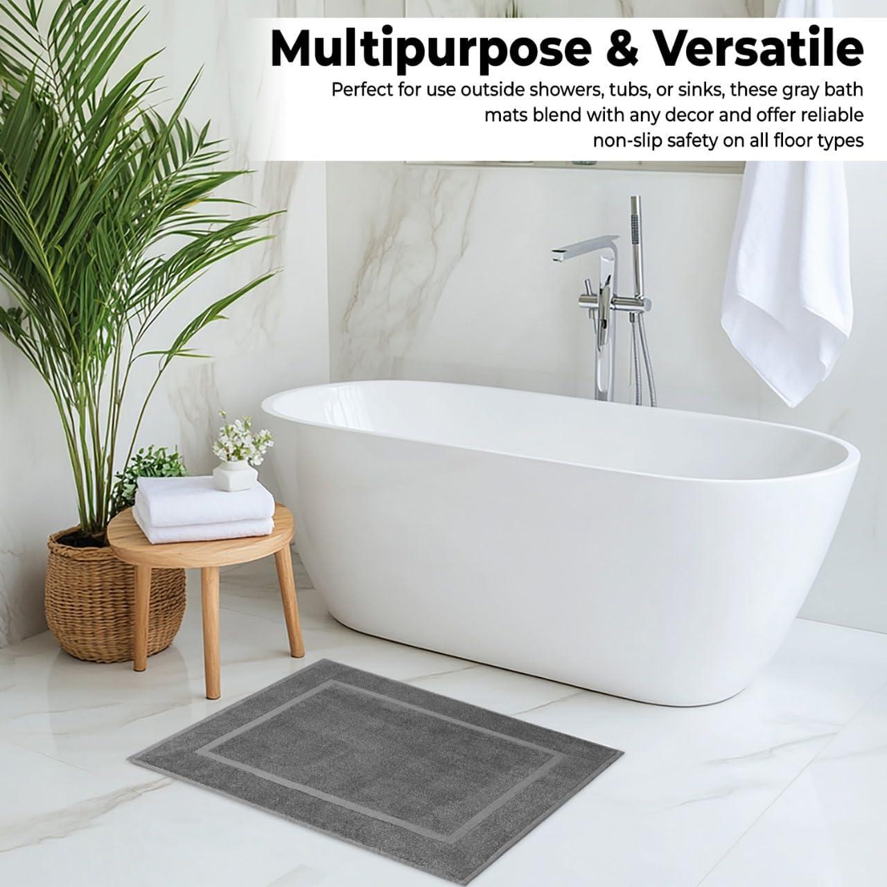 Bath Mat Floor Towel Set - Absorbent Cotton Hotel Spa Shower/Bathtub Mats [Not a Bathroom Rug] 22"x34" Pack of 2