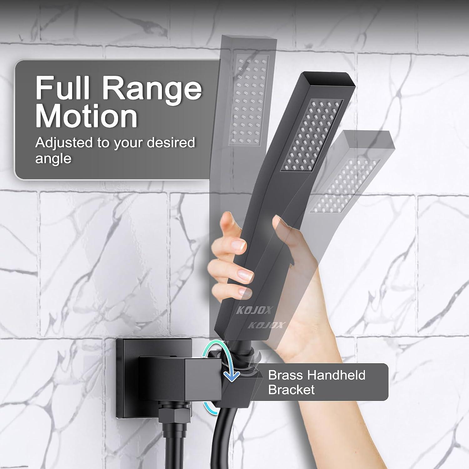 12" Black Rain Shower System With Handheld, Mixer Combo Set, Wall Mounted Faucet & Trim Kit