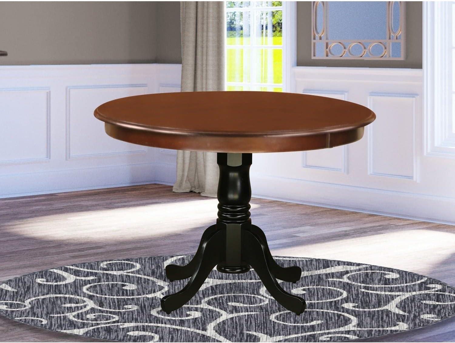 East West Furniture Hartland Round Wood Dining Table in Mahogany/Black