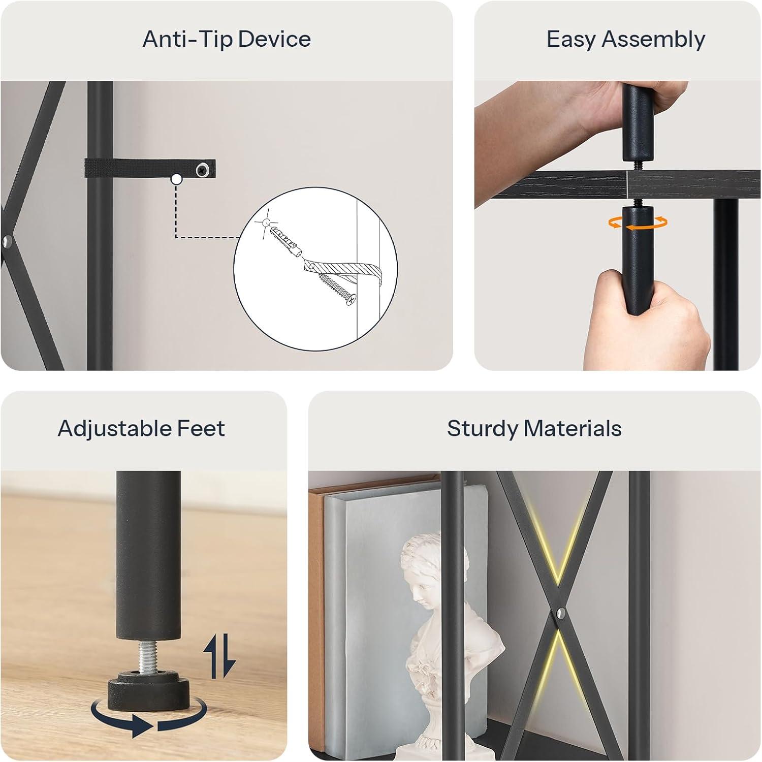 HOOBRO Corner Bookshelf, 5-Tier L-Shaped Bookcase, Industrial Open Display Shelf Tall Storage Organizer, Vertical Storage Rack, for Living Room, Home Office, Black BB60SJ01