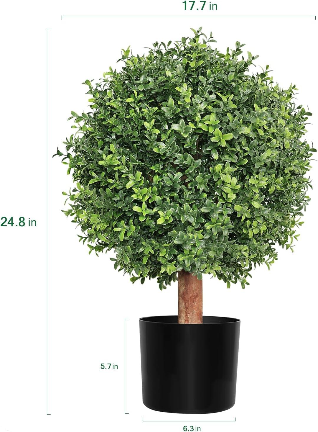 JepoIA Artificial Boxwood Topiary Tree Set of 2, Artificial UV Resistant Bushes, Faux Potted Tree, Plant in Pot w/Dried Moss, Fake Shrubs for Indoor, Front Porch, Outdoor, w/Orange Flower