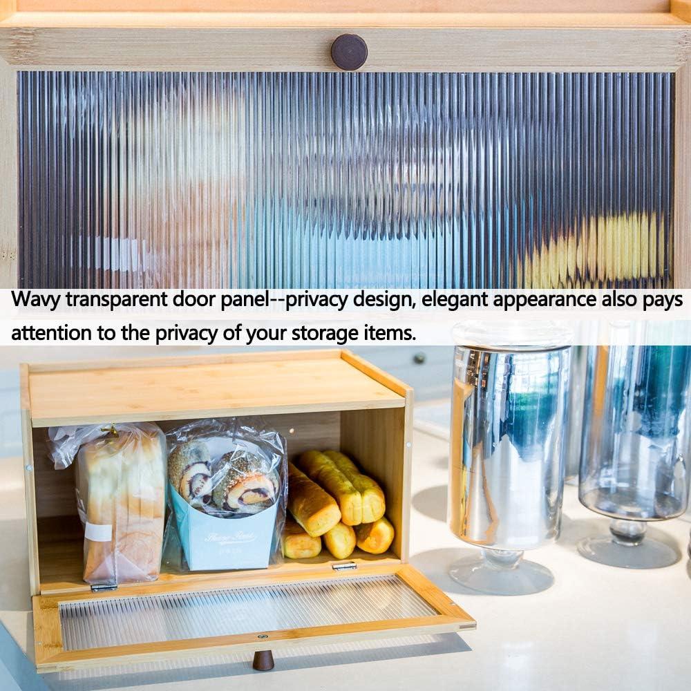 Bamboo Bread Box for Kitchen Counter-Large Capacity Bread Storage Container Farmhouse Bread Box with Window Bread Holder