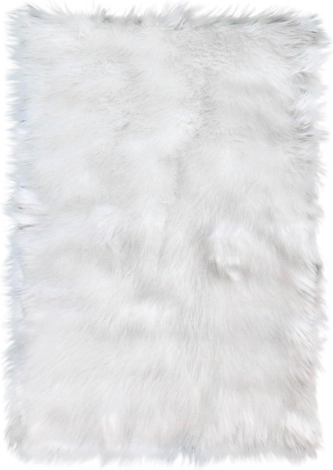 Diller White Faux Sheepskin Fur Machine Washable Shag Fluffy Area Rug