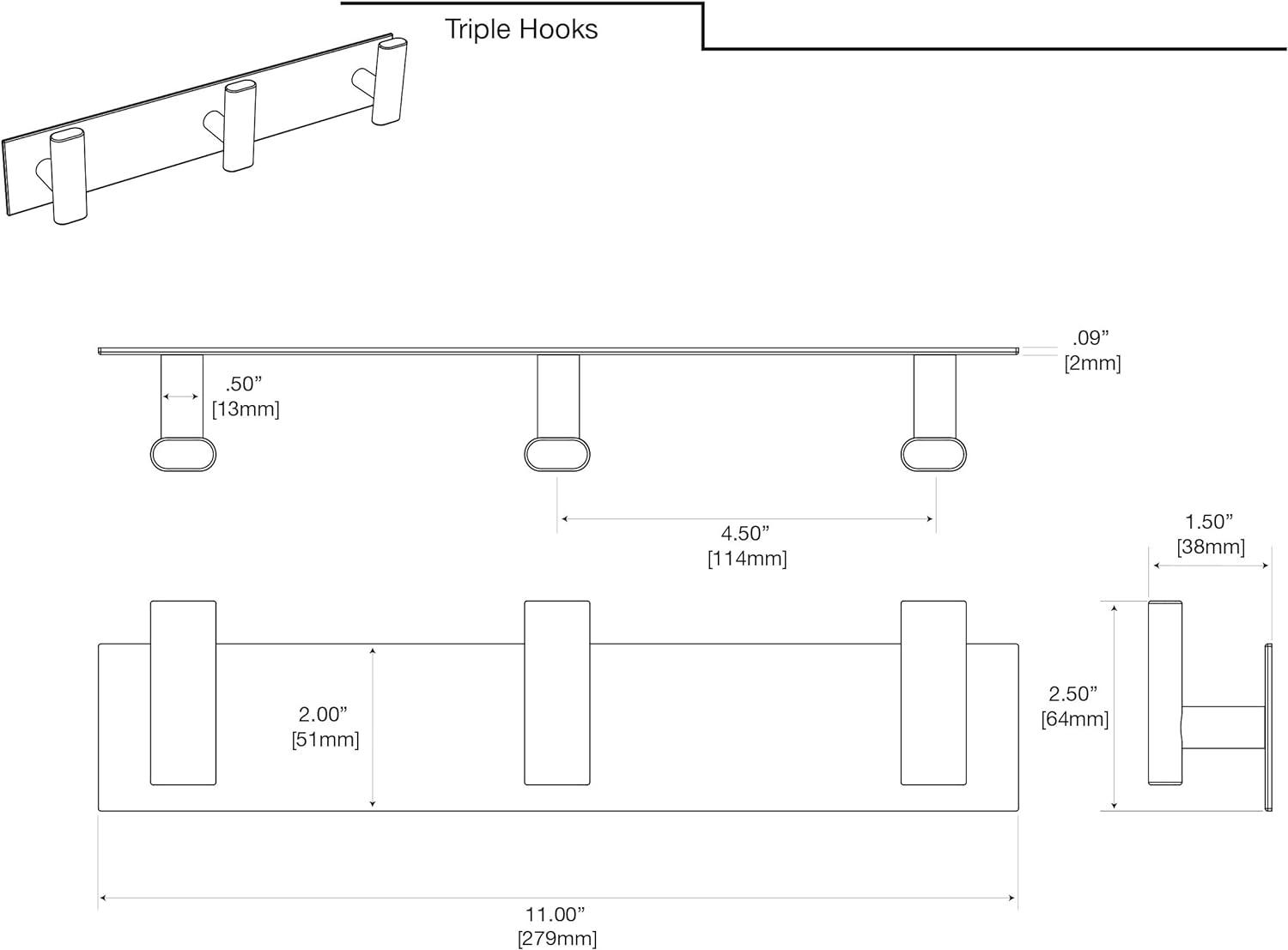 Gatco 1287B Elevate All Modern Decor 11" Triple Robe Hook, Brushed Brass