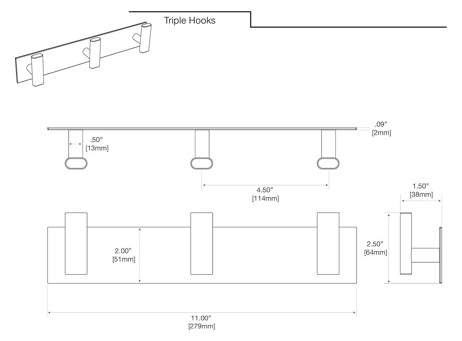 Gatco 1287B Elevate All Modern Decor 11" Triple Robe Hook, Brushed Brass