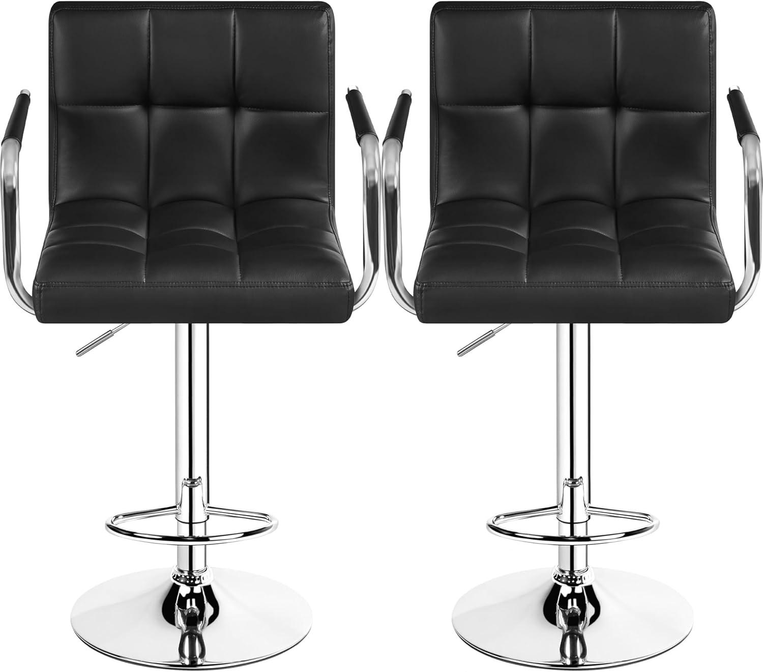 Costway Set of 2 Bar Stools PU Leather Adjustable Barstool Swivel Pub Chairs Black Full Back