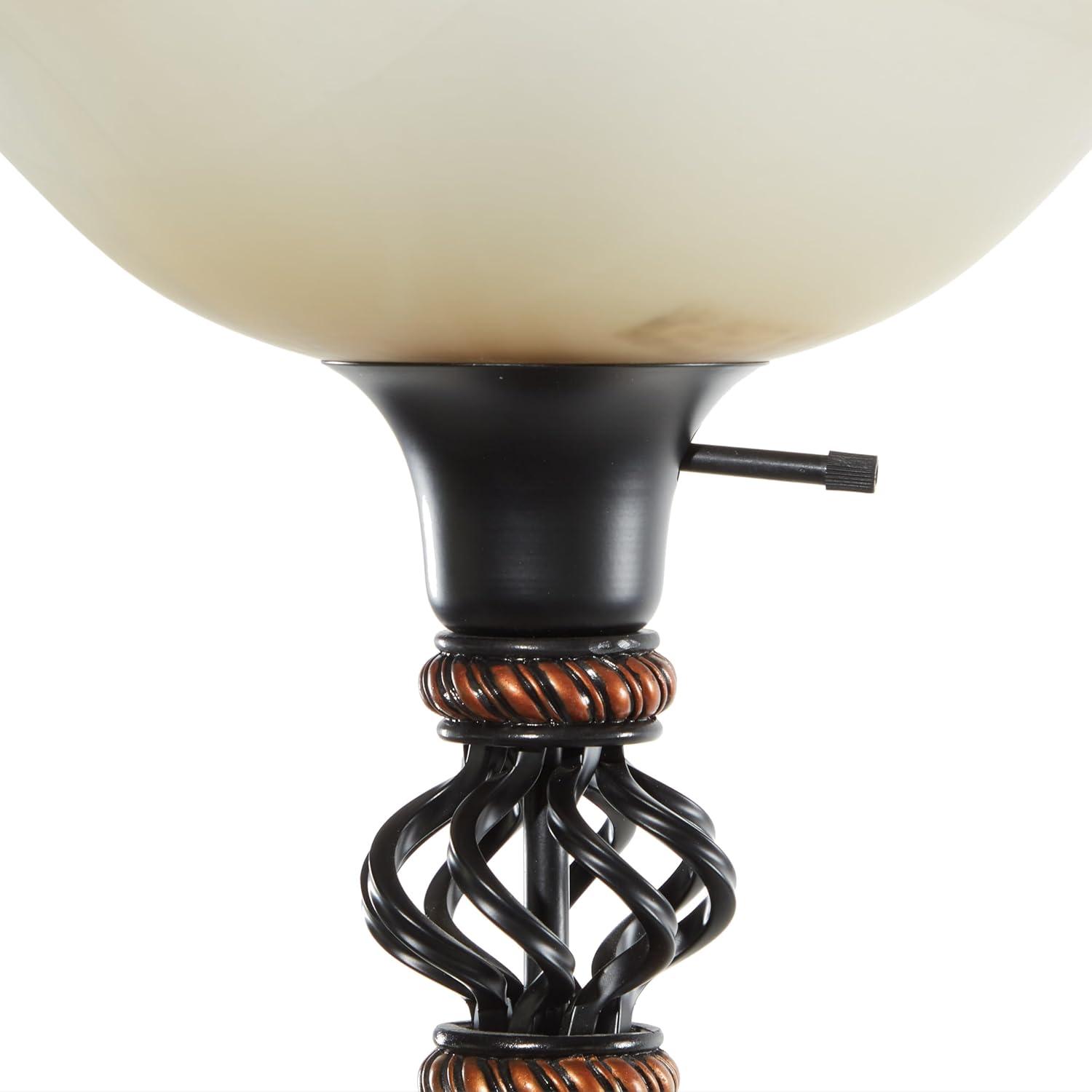 70" Black Iron Torchiere with Cream Glass Shade