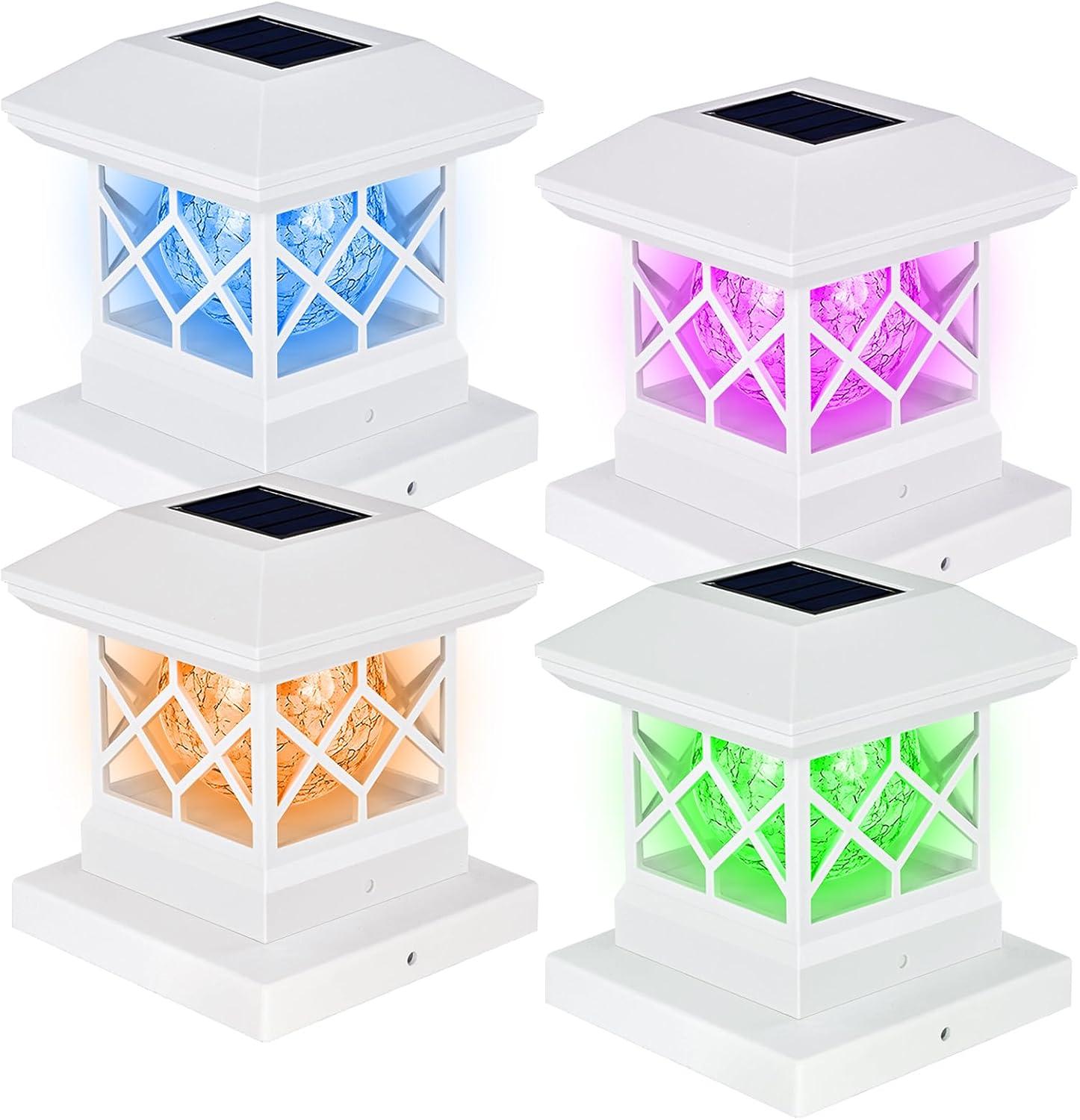 TWINSLUXES Solar Post Cap Lights Outdoor - Waterproof LED Fence Post Solar Lights for 3.5x3.5/4x4/5x5 Wood Posts in Patio, Deck or Garden Decoration 4 Pack