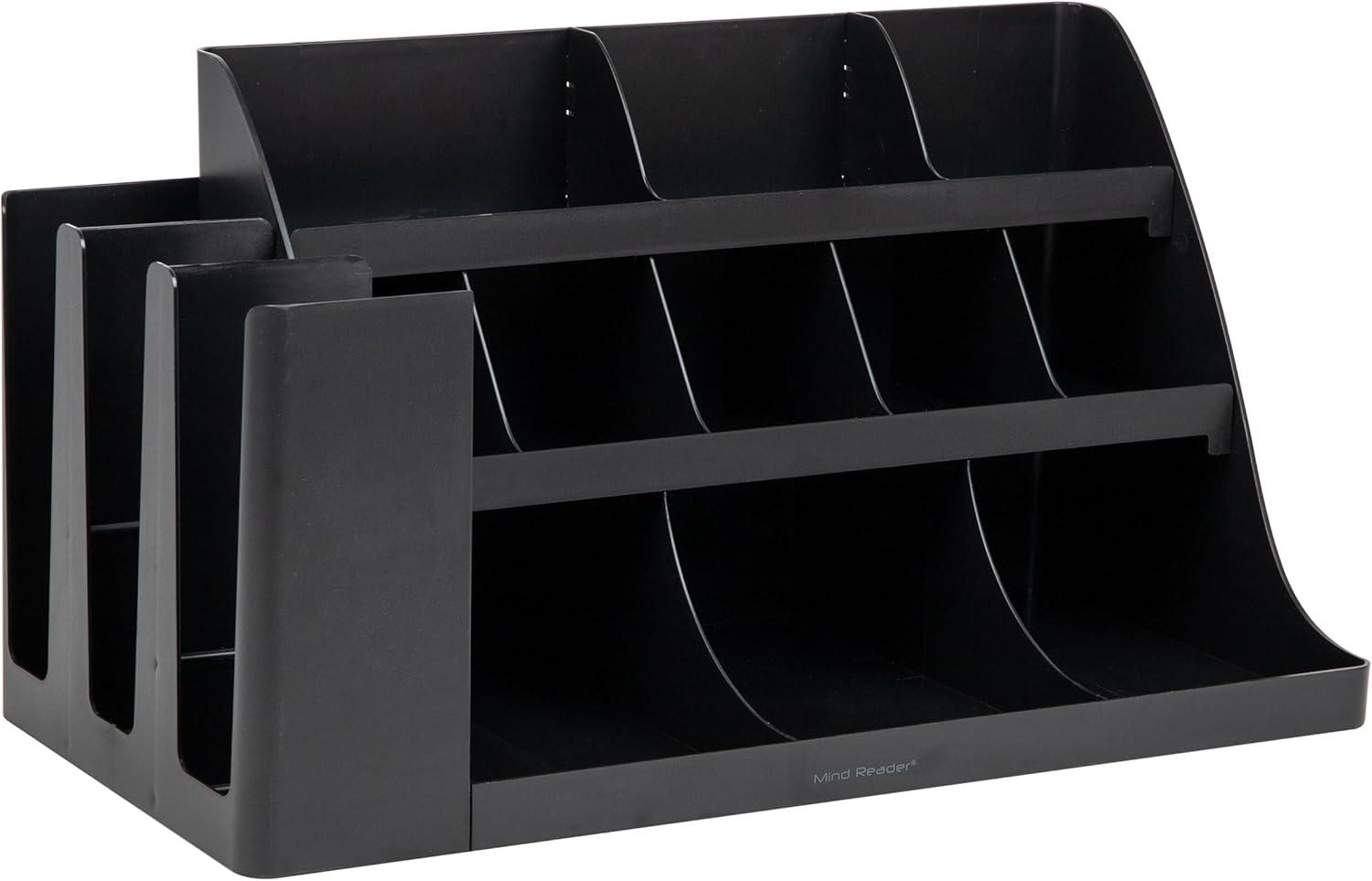 Mind Reader 14 Compartment Cup and Condiment Organizer Black: Coffee Station Caddy & Accessories Holder