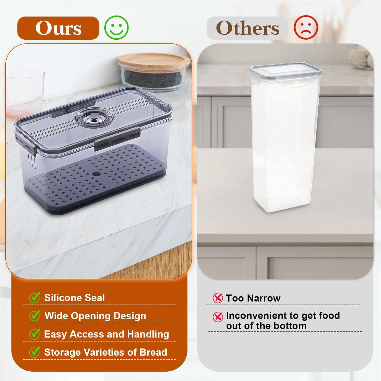 Rebrilliant Bread Box Bread Boxes for Kitchen Counter Airtight, Time Recording Bread Storage